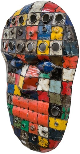 Large wall sculpture/mask made of recycled metal pieces
